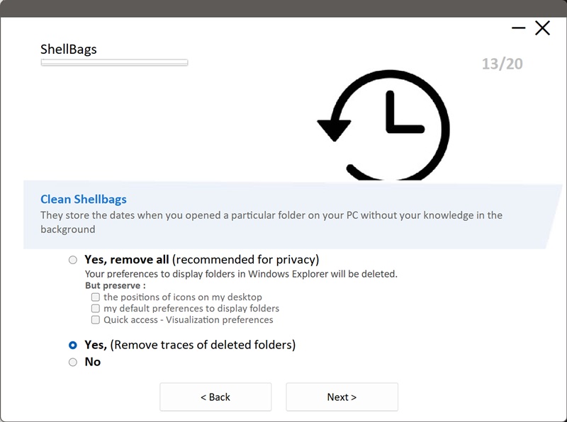 PrivaZer 的 Shellbags 三档选项
